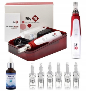 Dermapen MyM Ultima N2-C zestaw 6szt kartridży + kwas hialuronowy 3%